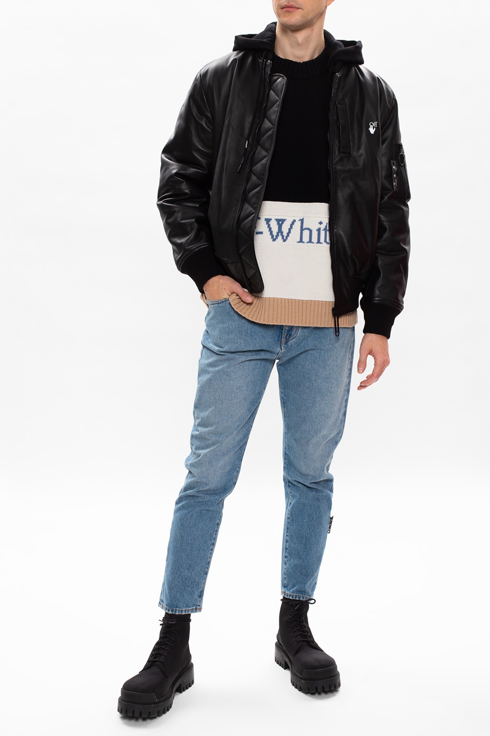 Off-White Ripped Knee Wash Jennifer Cropped Jeans